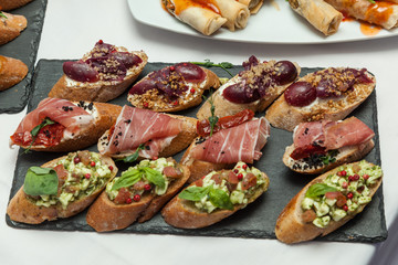 Canape for a buffet table, appetizer.