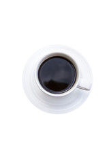 Black coffee from top on white background with clipping path