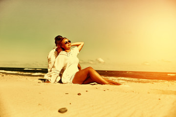 two lovers on beach and summer time 