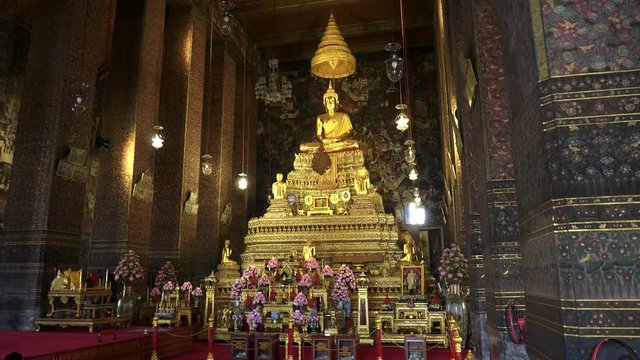 interior view of the ordination hall at wat pho temple in bangkok, thailand