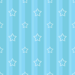 Striped seamless blue pattern with dotted stars. Children's bedroom, baby nursery wallpaper, scrapbook cover or a gift wrap. Vector Illustration.