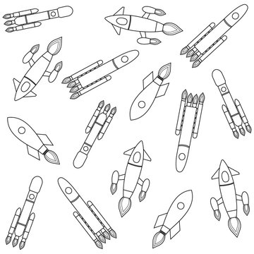Set of space ships, sketch,drawing on a white background