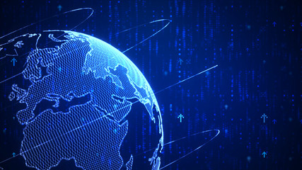 Abstract dark background with arrow dot lighting for cyber technology futuristic concept blur and grain processed