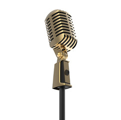 Fototapeta premium Retro Vintage Gold Microphone Isolated On White