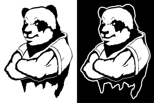 Isolated vector illustration a strong wild panda- man.