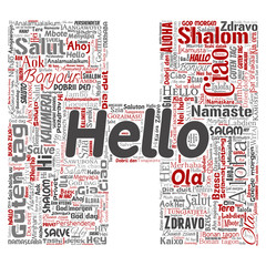 Vector concept or conceptual letter font H hello or greeting international tourism word cloud in different languages or multilingual. Collage of world, foreign, worldwide travel translate, vacation