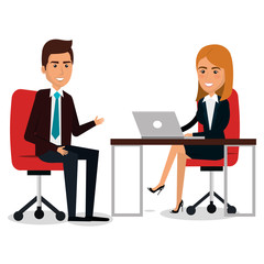 group of businespeople in the work place teamwork vector illustration design