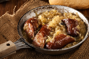 Sauerkraut braised with sausages