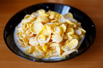 Corn flakes with milk. Healthy food in the morning