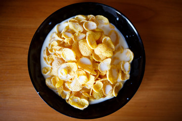 Corn flakes with milk. Healthy food in the morning