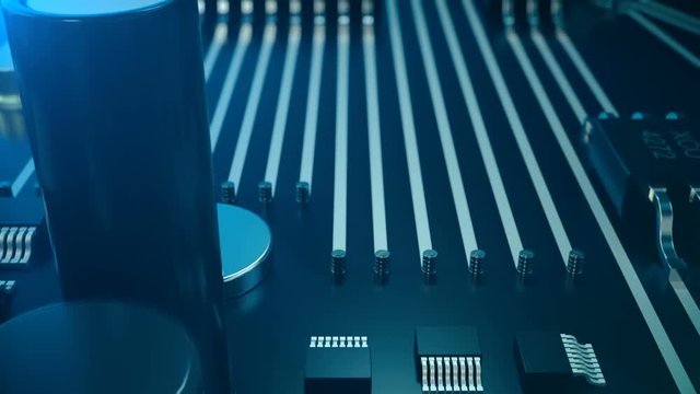 3D animation Circut board. Technology background. Central Computer Processors CPU concept. Motherboard digital chip.