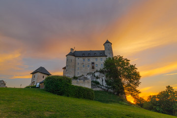 Medieval polish castle at sunset