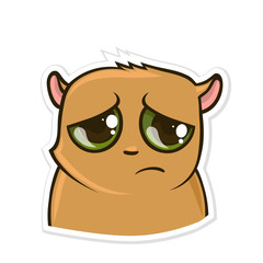 Sticker for messenger with funny animal. Sad Hamster. Vector illustration, isolated on white background.