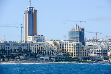 Obraz premium Skyline St Julians from the sea in the island of Malta