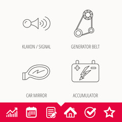 Accumulator, klaxon signal and generator belt.