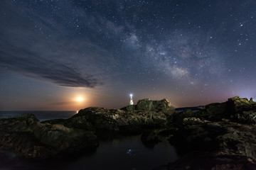 The Galaxy and the Moon over the lighthouse