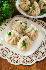 Georgian dumplings - Khinkali (Chinkali) with minced meat and he