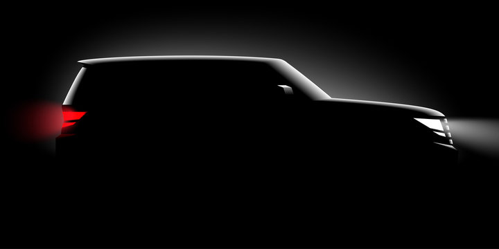 Realistic Off-road car full-size SUV lit in the dark