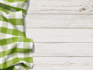 table with green picnic cloth top view background