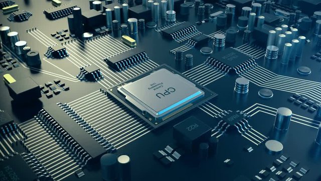 3D loopable animation Circut board. Technology background. Central Computer Processors CPU concept. Motherboard digital chip