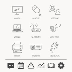 Printer, wi-fi router and projector icons.