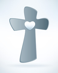 Abstract modern christian cross with white heart