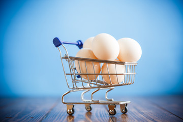 shopping cart full with eggs