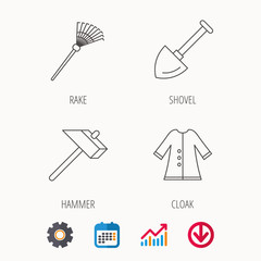 Shovel, hammer and cloak icons.