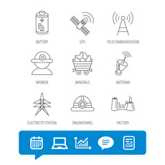 Worker, minerals and engineering helm icons.