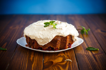 large sweet honey cake with cream