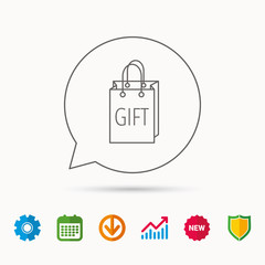 Gift shopping bag icon. Present handbag sign.