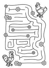 labyrinth with hen vector - obrazy, fototapety, plakaty
