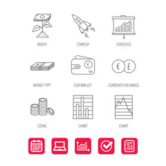 Profit investment, cash money and startup icons.