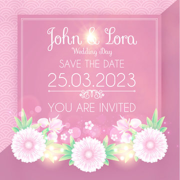 Happy Wedding Day Greeting Card Template. Cute and Soft Floser Design Template. Birthday, Women's Day, Anniversary and so on.