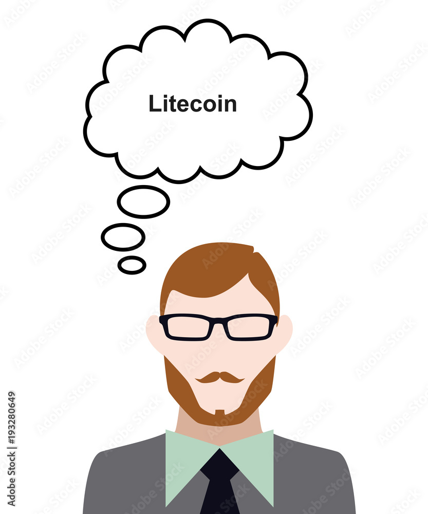 Sticker Person denkt an Litecoin - Schrift