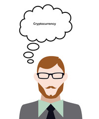 Person denkt an Cryptocurrency