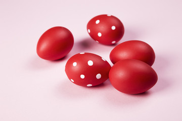 Group of red boiled Easter eggs.