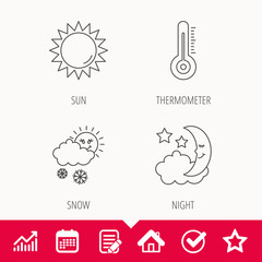 Thermometer, sun and snow icons.