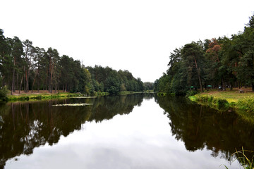 Fototapeta na wymiar Beautiful lake and green forest landscape.