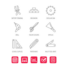 Paper knife, spatula and scissors icons.