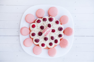 Raspberry Cake with Macarons