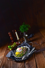 green asparagus from the grill with egg