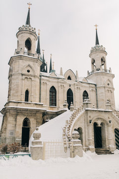 Images of Catholic church on winter