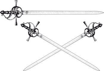 black reitar sword with a straight blade and curved guardian isolated on white background