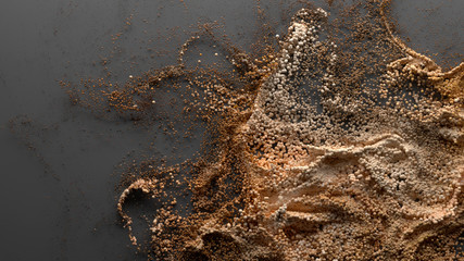 3d render abstract particle background. A lot of random particles forced with turbulence. Curl and twirl wavy forms.
