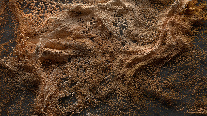 3d render abstract particle background. A lot of random particles forced with turbulence. Curl and twirl wavy forms.
