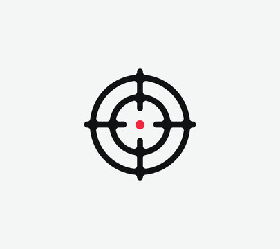 Aim vector linear stylized icon, goal abstract sign, target symbol, gun business logo template, vector illustration on white background.