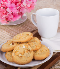 White chocolate macadamia nut cookies on a plate