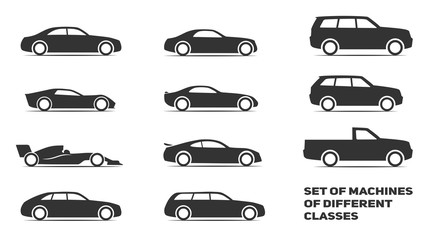 set of simple icons for cars of different classes