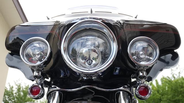 Motorcycle headlight. Motorbike details